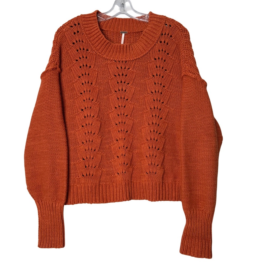 Free‎ People Bell Song Pullover Womens L Orange Boxy Crop Dropped Shoulder Boho